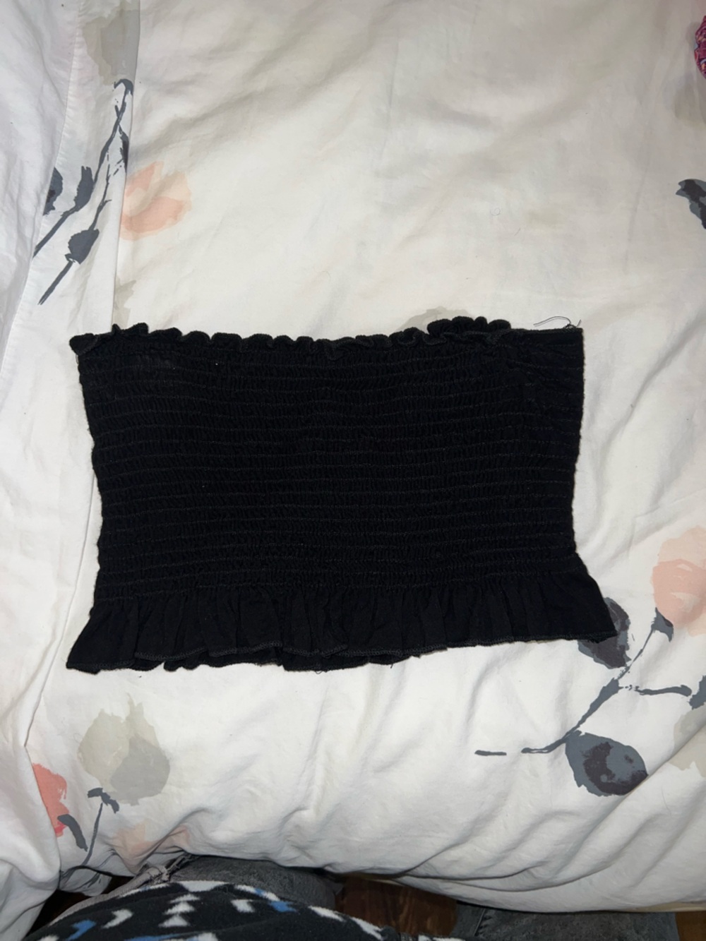 Forever 21 Black Smocked Tube Top with Ruffle Trim